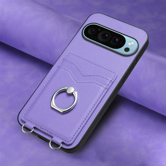 For Google Pixel 9 / 9 Pro R20 Ring Card Holder Phone Case(Purple)