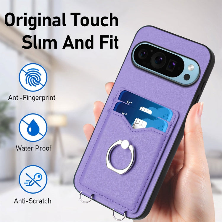 For Google Pixel 9 / 9 Pro R20 Ring Card Holder Phone Case(Purple)