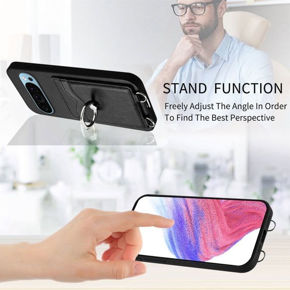 For Google Pixel 9 Pro XL R20 Ring Card Holder Phone Case(Black)