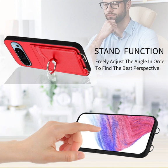 For Google Pixel 9 Pro XL R20 Ring Card Holder Phone Case(Red)