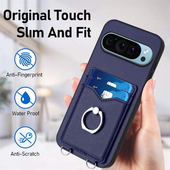 For Google Pixel 9 Pro XL R20 Ring Card Holder Phone Case(Blue)