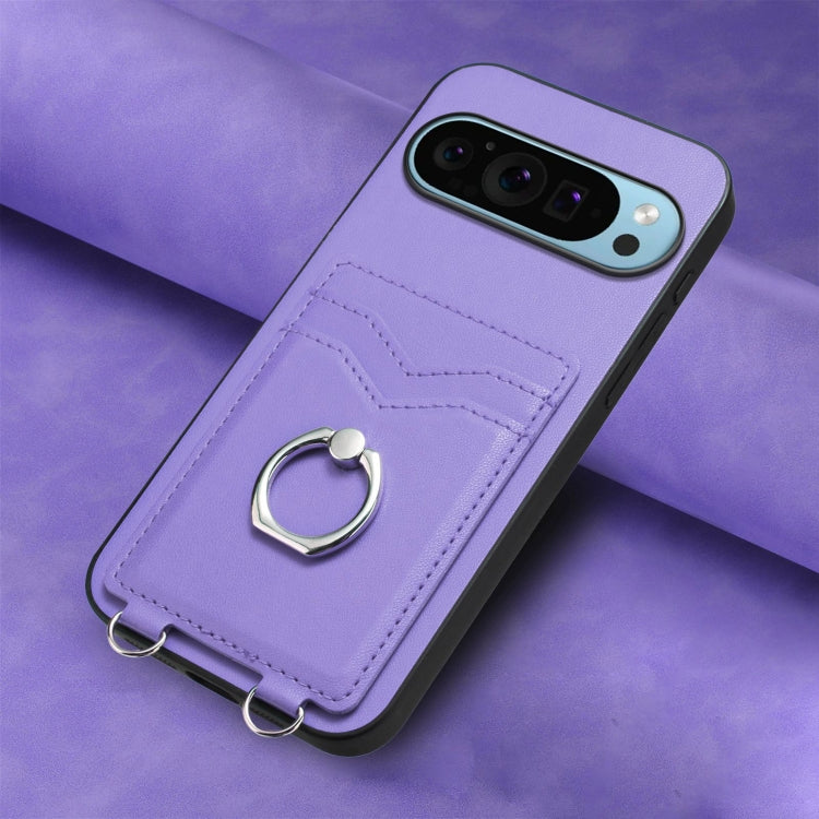 For Google Pixel 9 Pro XL R20 Ring Card Holder Phone Case(Purple)