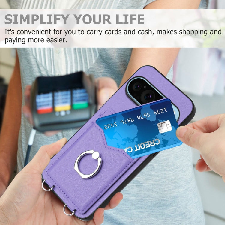 For Google Pixel 9 Pro XL R20 Ring Card Holder Phone Case(Purple)