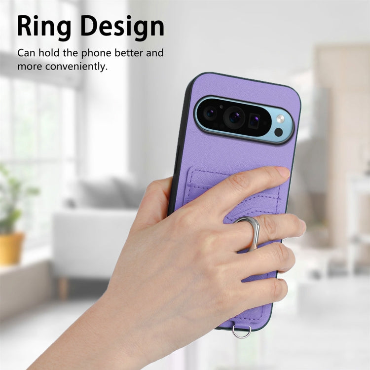 For Google Pixel 9 Pro XL R20 Ring Card Holder Phone Case(Purple)