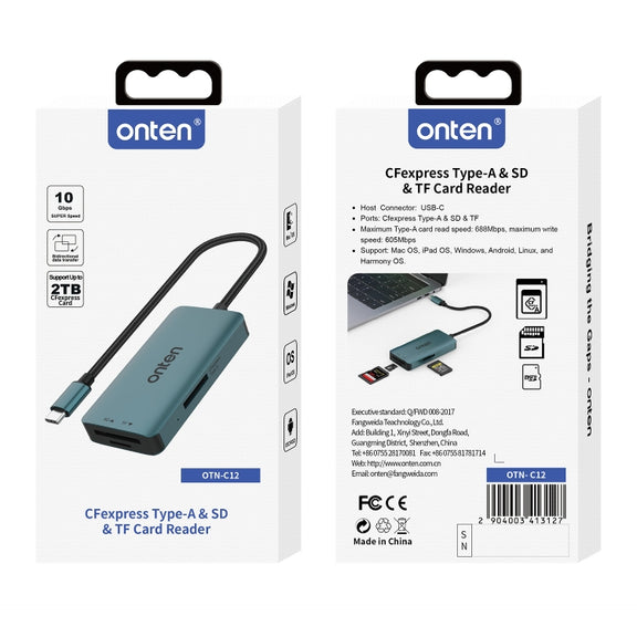Onten C12 3 in 1 USB-C / Type-C to CFepress Type-A & SD & TF Card Reader(Pine Green)