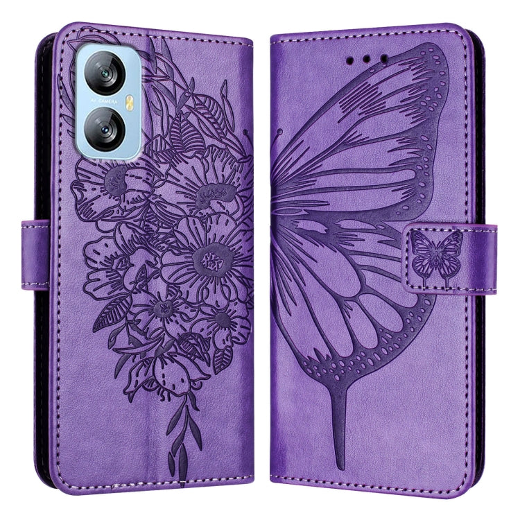 For Blackview A52 Embossed Butterfly Leather Phone Case(Purple) - More Brand by PMC TechLife | Online Shopping South Africa | PMC TechLife | Buy Now Pay Later Mobicred