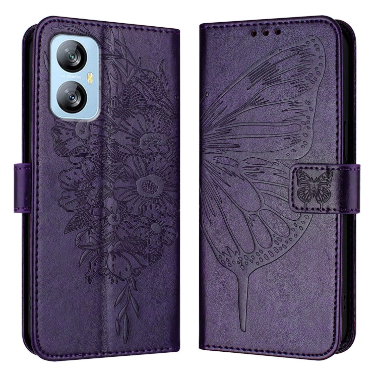For Blackview A52 Embossed Butterfly Leather Phone Case(Dark Purple) - More Brand by PMC TechLife | Online Shopping South Africa | PMC TechLife | Buy Now Pay Later Mobicred