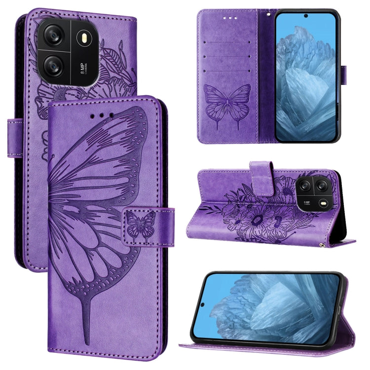 For Blackview Wave 6C Embossed Butterfly Leather Phone Case(Purple) - More Brand by PMC TechLife | Online Shopping South Africa | PMC TechLife | Buy Now Pay Later Mobicred