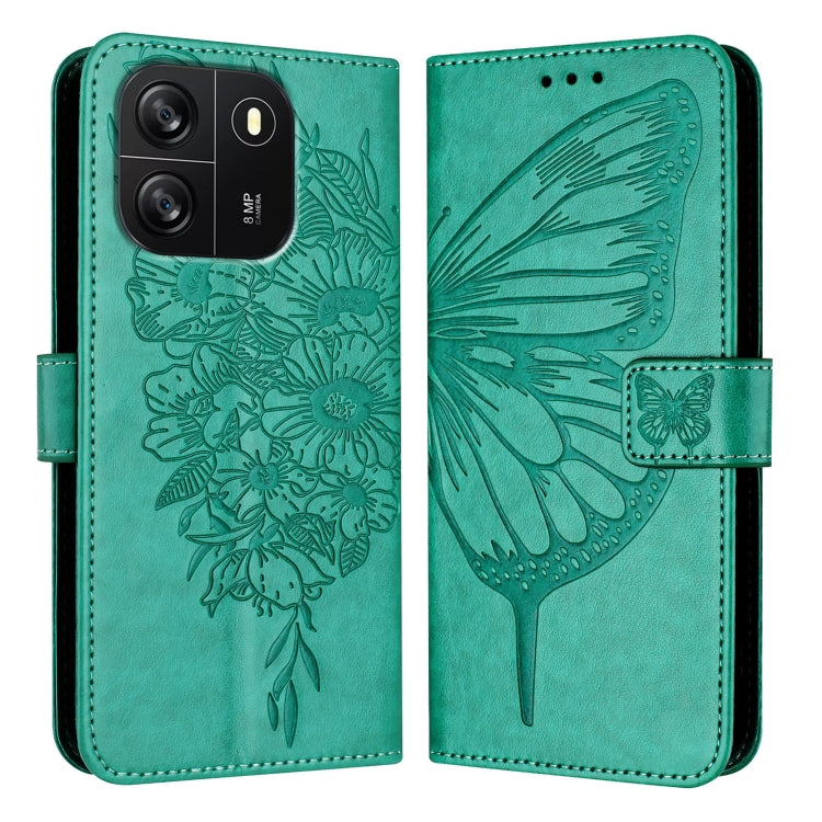 For Blackview Wave 6C Embossed Butterfly Leather Phone Case(Green) - More Brand by PMC TechLife | Online Shopping South Africa | PMC TechLife | Buy Now Pay Later Mobicred