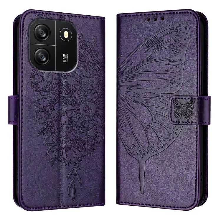 For Blackview Wave 6C Embossed Butterfly Leather Phone Case(Dark Purple) - More Brand by PMC TechLife | Online Shopping South Africa | PMC TechLife | Buy Now Pay Later Mobicred