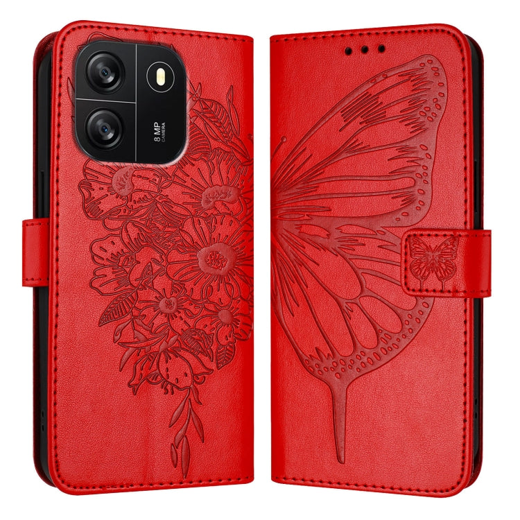 For Blackview Wave 6C Embossed Butterfly Leather Phone Case(Red) - More Brand by PMC TechLife | Online Shopping South Africa | PMC TechLife | Buy Now Pay Later Mobicred