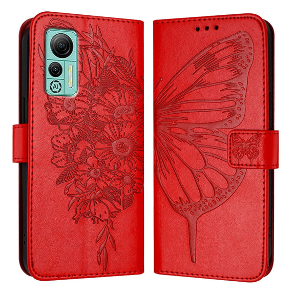 For Ulefone Note 14 Embossed Butterfly Leather Phone Case(Red)