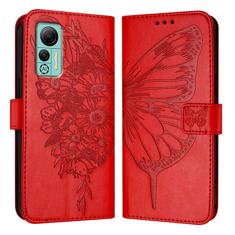 For Ulefone Note 14 Embossed Butterfly Leather Phone Case(Red)