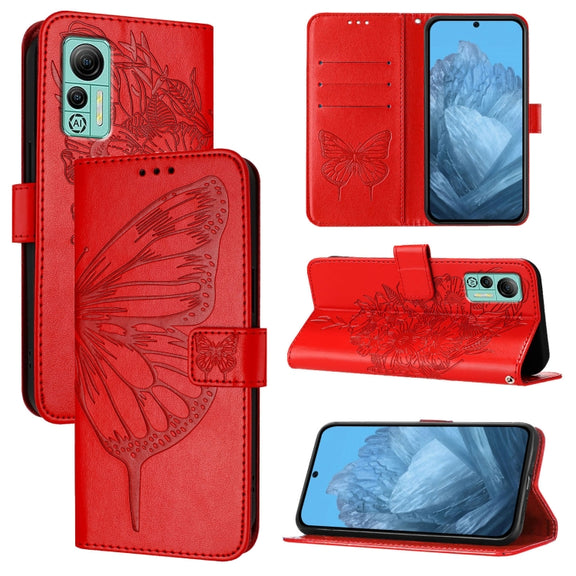 For Ulefone Note 14 Embossed Butterfly Leather Phone Case(Red)