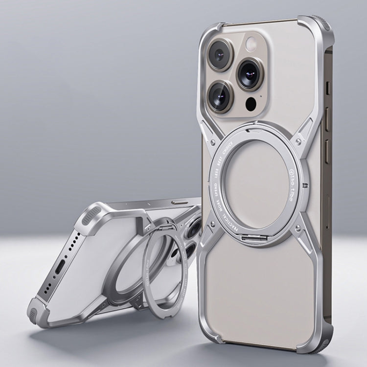For iPhone 16 Pro Aluminum Alloy Frameless 360-Degree Rotating Phone Case(Silver) - iPhone 16 Pro Cases by PMc TechLife | Online Shopping South Africa | PMc TechLife | Buy Now Pay Later Mobicred