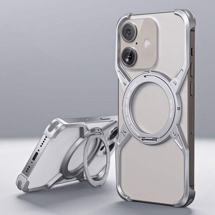 For iPhone 16 Aluminum Alloy Frameless 360-Degree Rotating Phone Case(Silver) - iPhone 16 Cases by PMc TechLife | Online Shopping South Africa | PMc TechLife | Buy Now Pay Later Mobicred