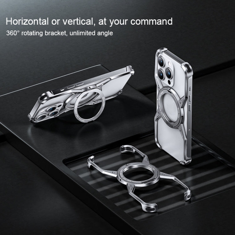 For iPhone 13 / 14 / 15 Aluminum Alloy Frameless 360-Degree Rotating Phone Case(Grey)