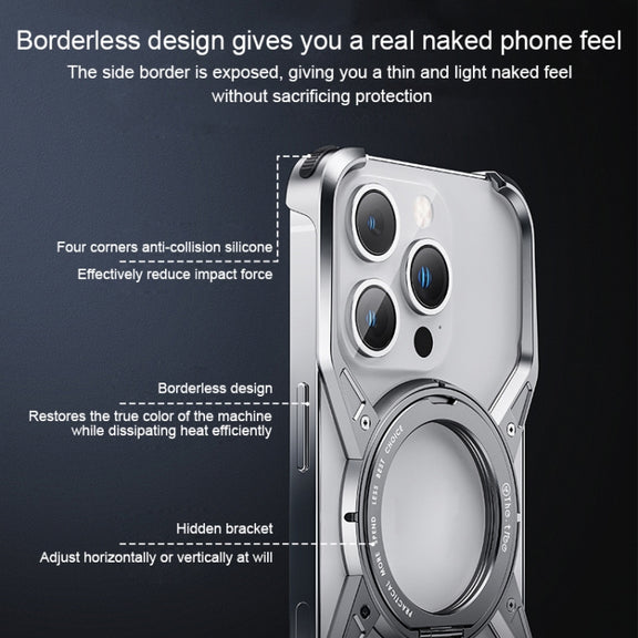 For iPhone 16 Pro Max Aluminum Alloy Frameless 360-Degree Rotating Phone Case(Silver)
