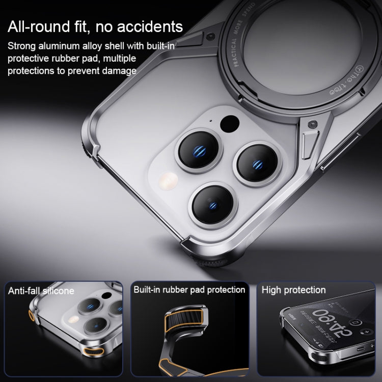 For iPhone 15 Pro Max Aluminum Alloy Frameless 360-Degree Rotating Phone Case(Grey)
