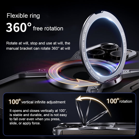For iPhone 13 / 14 / 15 Aluminum Alloy Frameless 360-Degree Rotating Phone Case(Grey)