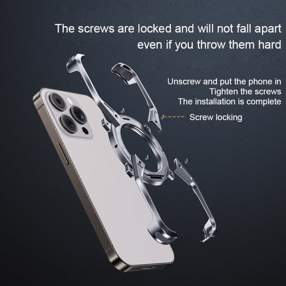 For iPhone 15 Pro Max Aluminum Alloy Frameless 360-Degree Rotating Phone Case(Grey)