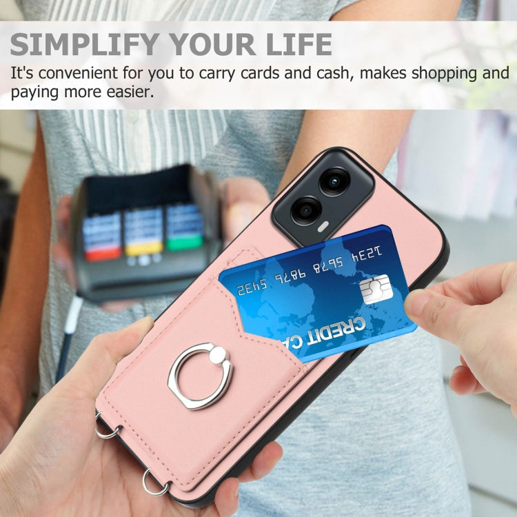 For Motorola Moto G 5G 2024 R20 Ring Card Holder Phone Case(Pink)