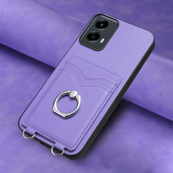 For Motorola Moto G Play 2024 5G R20 Ring Card Holder Phone Case(Purple)