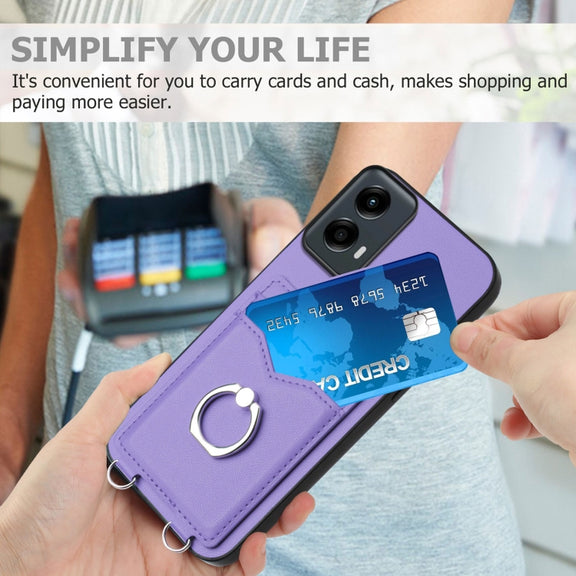 For Motorola Moto G Play 2024 5G R20 Ring Card Holder Phone Case(Purple)