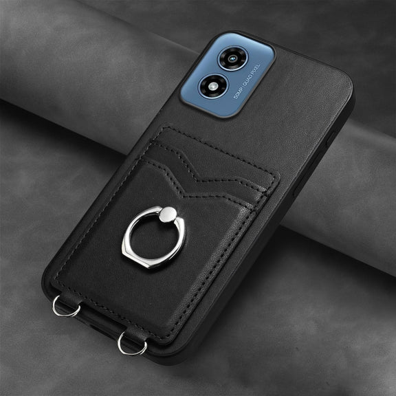 For Motorola Moto G Play 2024 4G R20 Ring Card Holder Phone Case(Black)