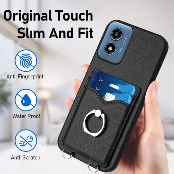 For Motorola Moto G Play 2024 4G R20 Ring Card Holder Phone Case(Black)