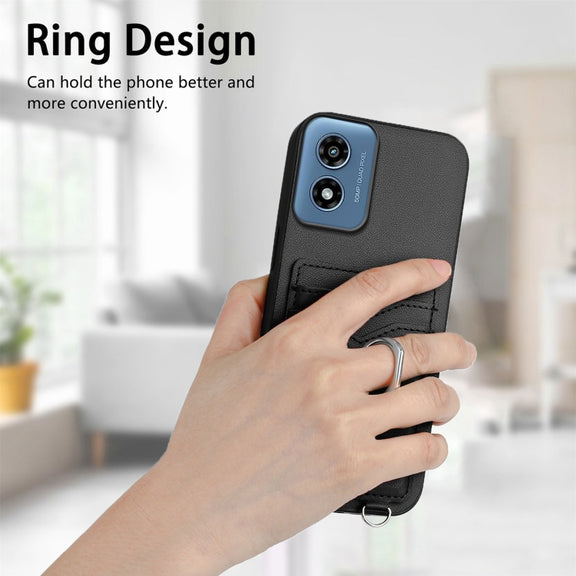 For Motorola Moto G Play 2024 4G R20 Ring Card Holder Phone Case(Black)