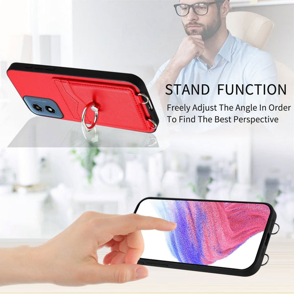 For Motorola Moto G Play 2024 4G R20 Ring Card Holder Phone Case(Red)