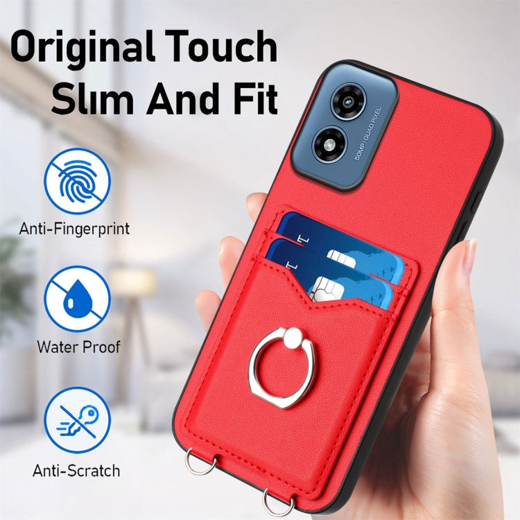 For Motorola Moto G Play 2024 4G R20 Ring Card Holder Phone Case(Red)