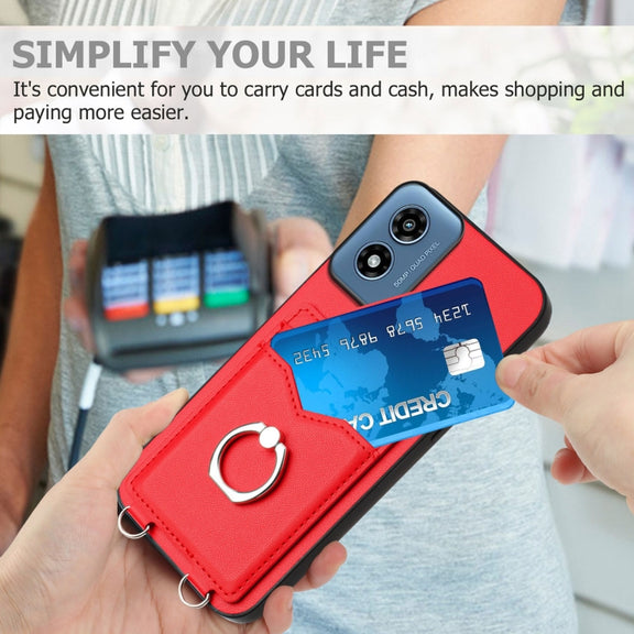 For Motorola Moto G Play 2024 4G R20 Ring Card Holder Phone Case(Red)