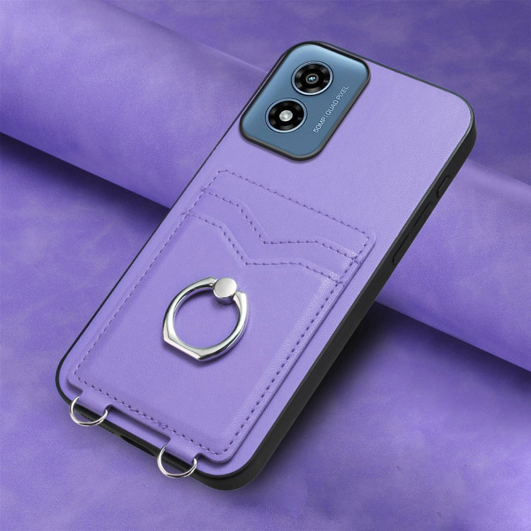 For Motorola Moto G Play 2024 4G R20 Ring Card Holder Phone Case(Purple)