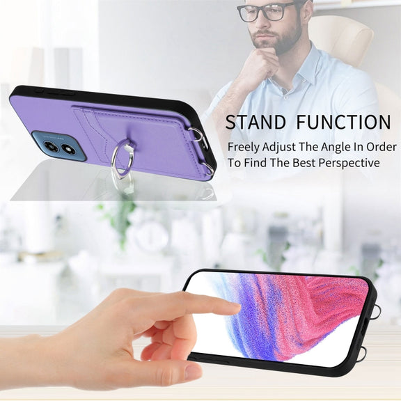For Motorola Moto G Play 2024 4G R20 Ring Card Holder Phone Case(Purple)