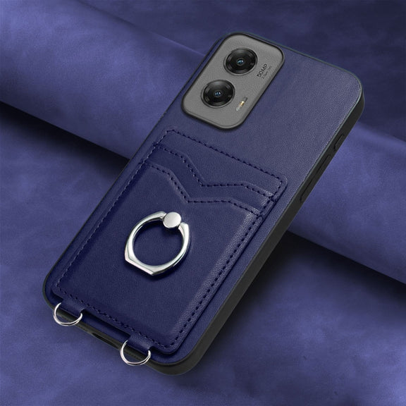 For Motorola Moto G Stylus 5G 2024 R20 Ring Card Holder Phone Case(Blue)