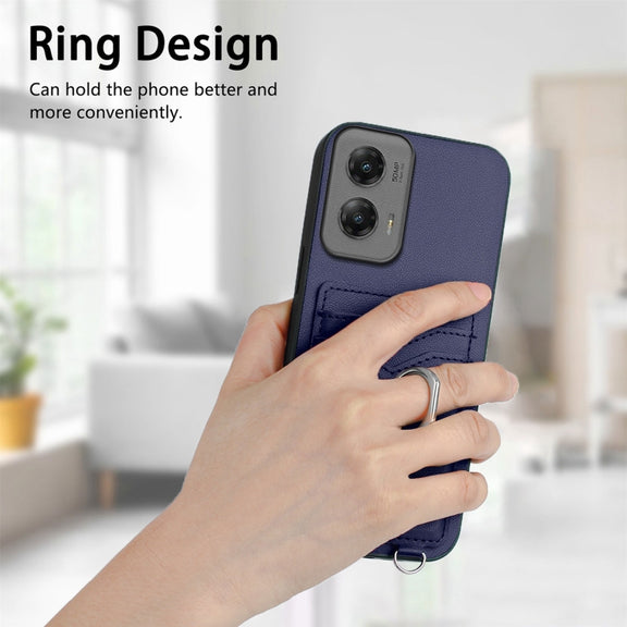 For Motorola Moto G Stylus 5G 2024 R20 Ring Card Holder Phone Case(Blue)