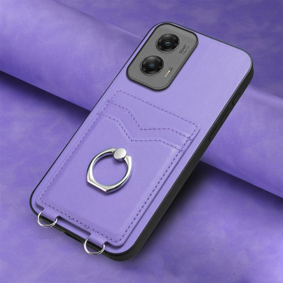 For Motorola Moto G Stylus 5G 2024 R20 Ring Card Holder Phone Case(Purple)