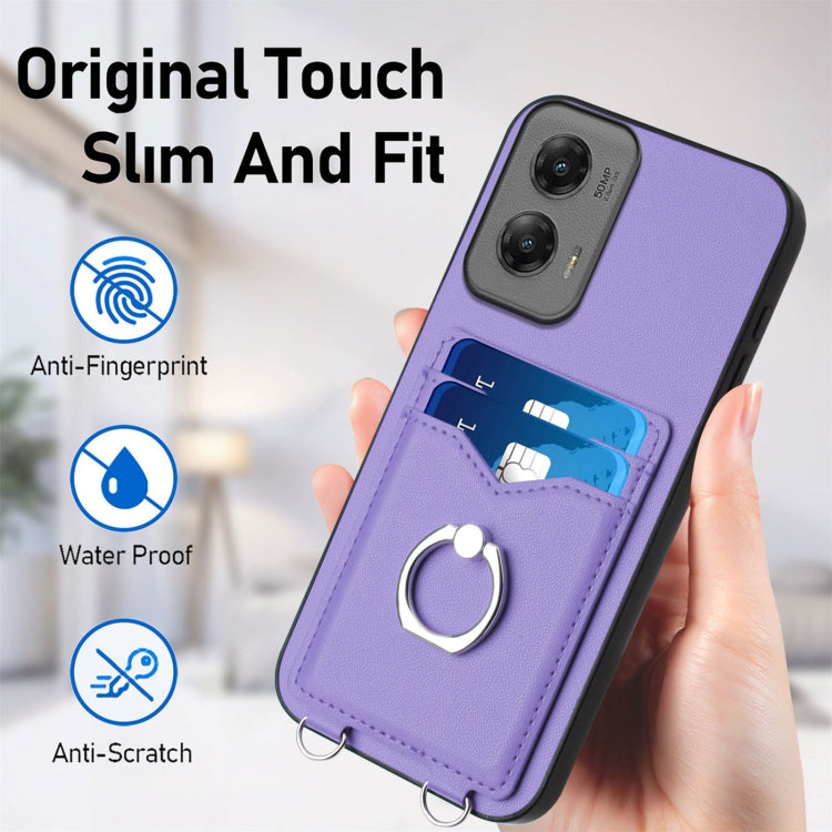 For Motorola Moto G Stylus 5G 2024 R20 Ring Card Holder Phone Case(Purple)