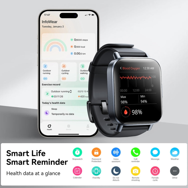 JOYROOM Fit-life Series JR-FT3S 1.96 inch Bluetooth Call Smart Watch Supports Sleep Monitoring(Space Grey)