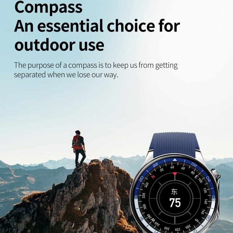 HD Watch X 1.43 inch IP68 BT5.3 Sport Smart Watch, Support Bluetooth Call / Sleep / Blood Oxygen / Heart Rate / Blood Pressure Health Monitor(Silver Steel + Blue Silicone Strap)