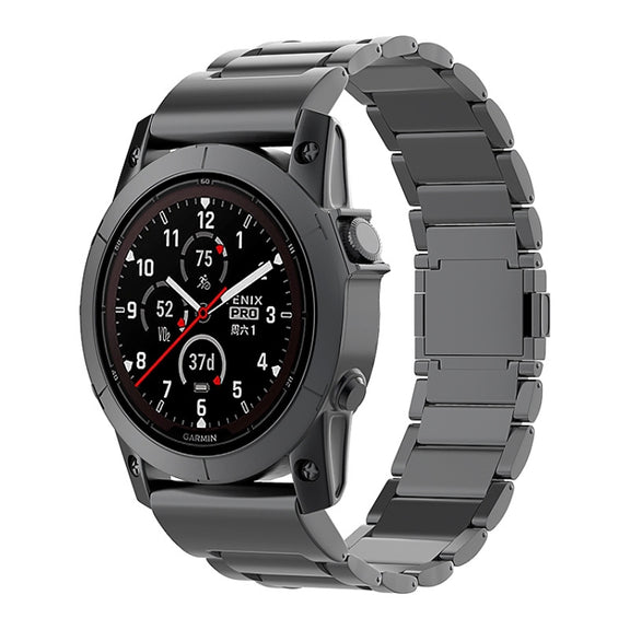 For Garmin Tactix 7 Pro / Fenix 7X 26mm Three-Bead Magnetic Buckle Metal Quick Release Watch Band(Black)