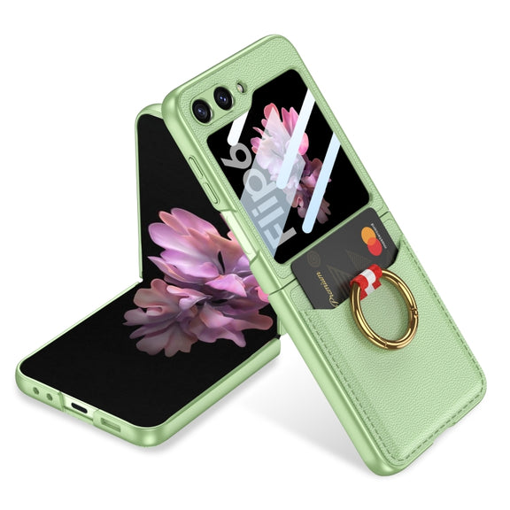 For Samsung Galaxy Z Flip6 GKK Integrated Ultra-thin Leather Card Slots Phone Case with Ring Holder(Green)