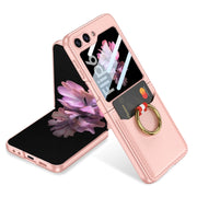 For Samsung Galaxy Z Flip6 GKK Integrated Ultra-thin Leather Card Slots Phone Case with Ring Holder(Pink)