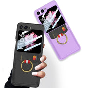 For Samsung Galaxy Z Flip6 GKK Integrated Ultra-thin Leather Card Slots Phone Case with Ring Holder(Titanium Gray)