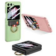 For Samsung Galaxy Z Flip6 GKK Integrated Ultra-thin Leather Card Slots Phone Case with Ring Holder(Carbon Fiber Black)