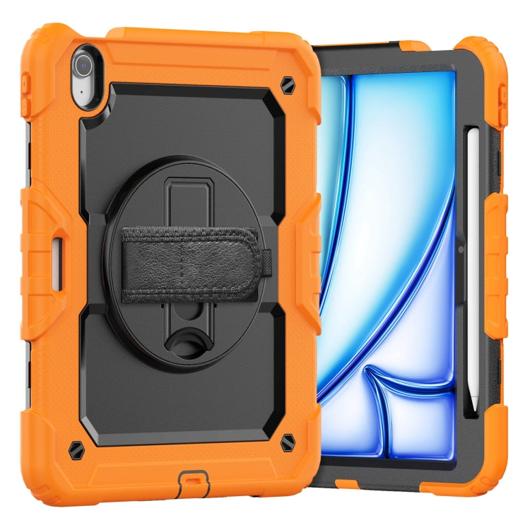 For iPad Air 11 2025 / 2024 Turntable Holder Silicone Hybrid PC Tablet Case with Shoulder Strap(Orange) - free shipping - PMC TechLife - Order now!