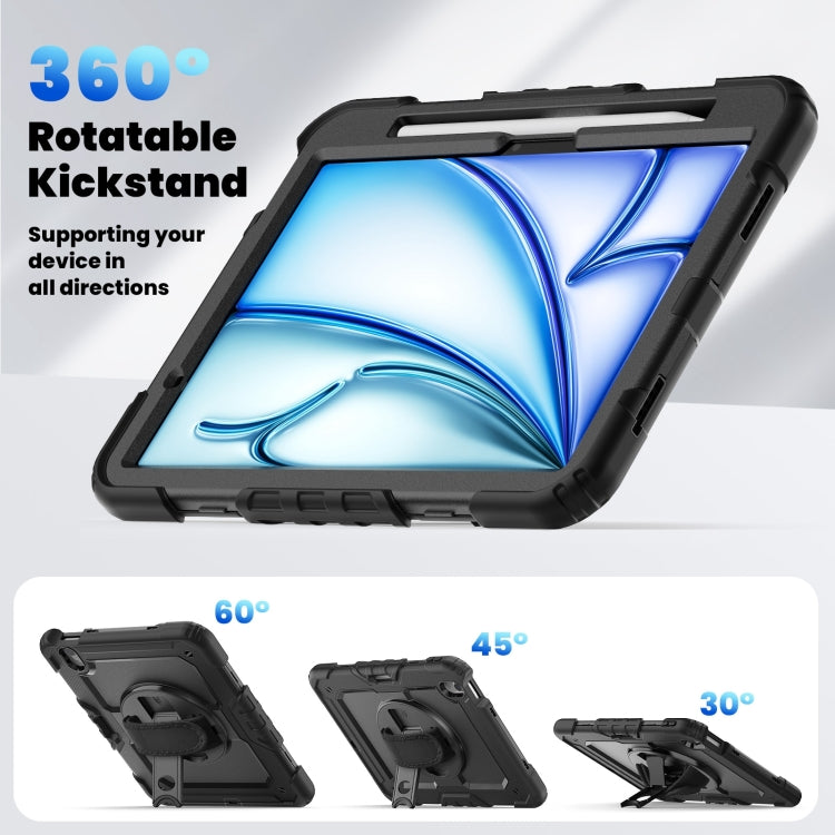 For iPad Air 11 2025 / 2024 Turntable Holder Silicone Hybrid PC Tablet Case with Shoulder Strap(Black) - free shipping - PMC TechLife - Order now!