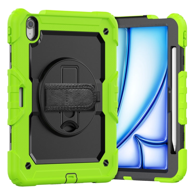 For iPad Air 11 2025 / 2024 Turntable Holder Silicone Hybrid PC Tablet Case with Shoulder Strap(Black + Yellow Green) - free shipping - PMC TechLife - Order now!